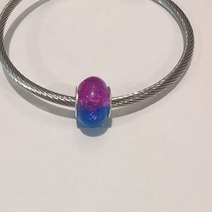 Silver Purple and Blue "Crushed Glass" Charm for Pandora Style Bracelet‎